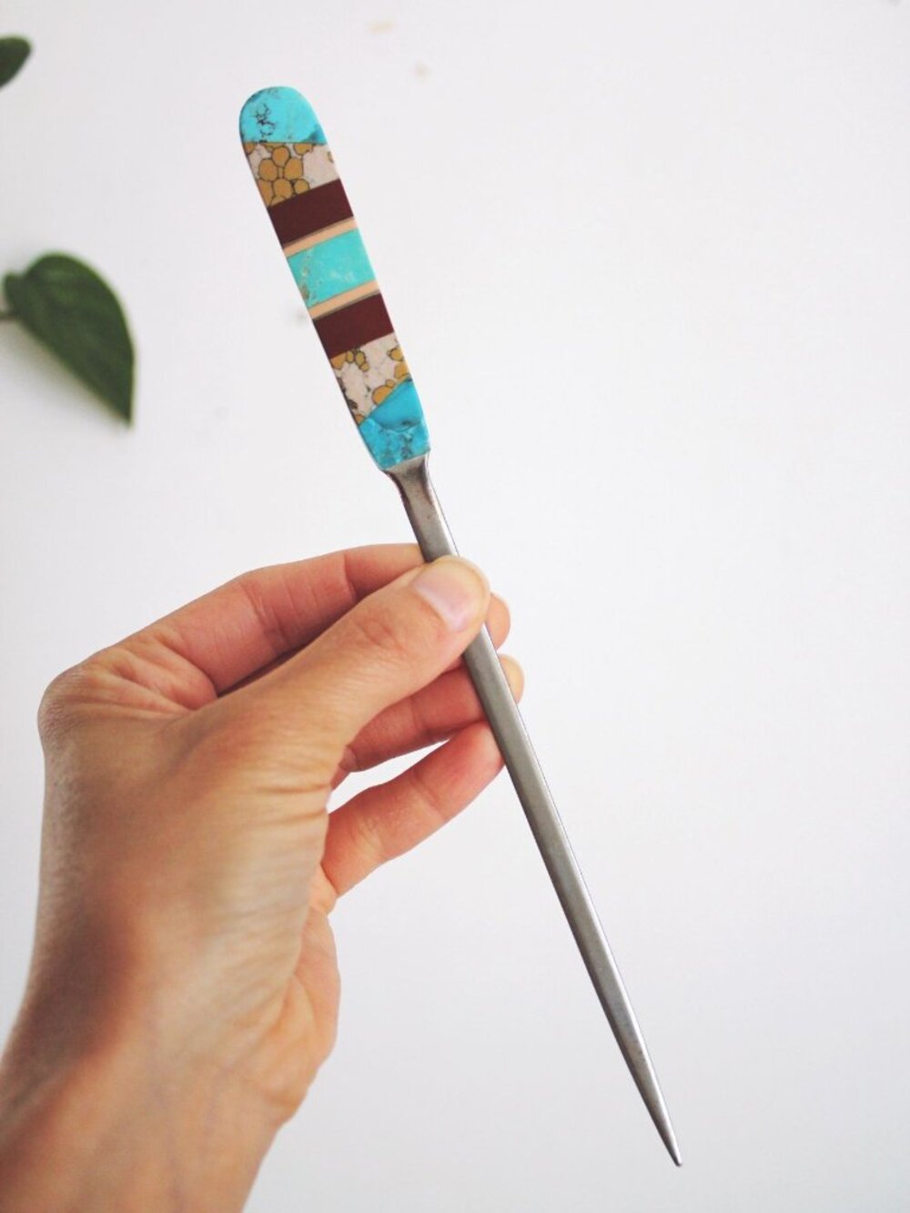 Vintage Turquoise Stone Inlay Letter Opener Southwestern Style Jasper Taiwan
